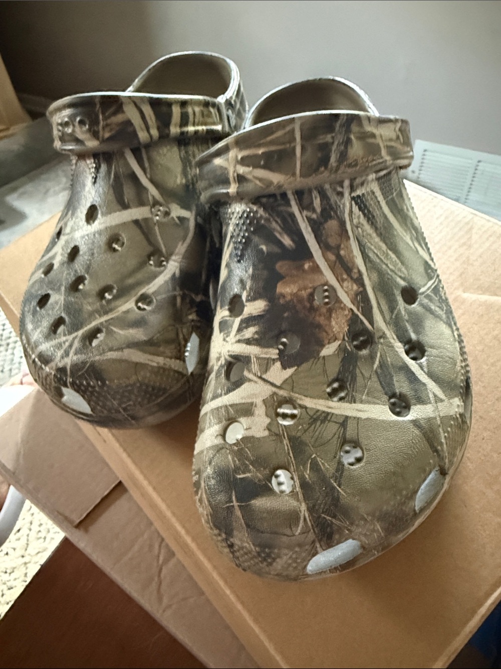 CROCS Men's Camouflage Slip-On Clogs in Green and Brown